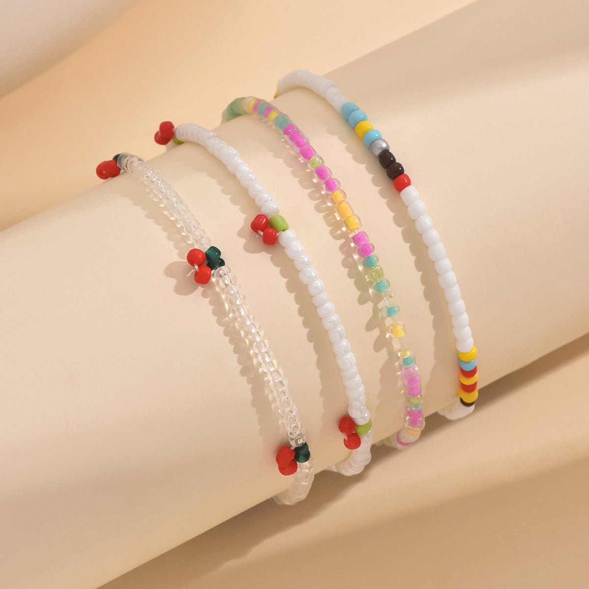 European and American Jewelry Summer Small Cherry Rice Bead Anklet Simple Creative Bracelet Multi-purpose Beach Anklet Four-piece Set