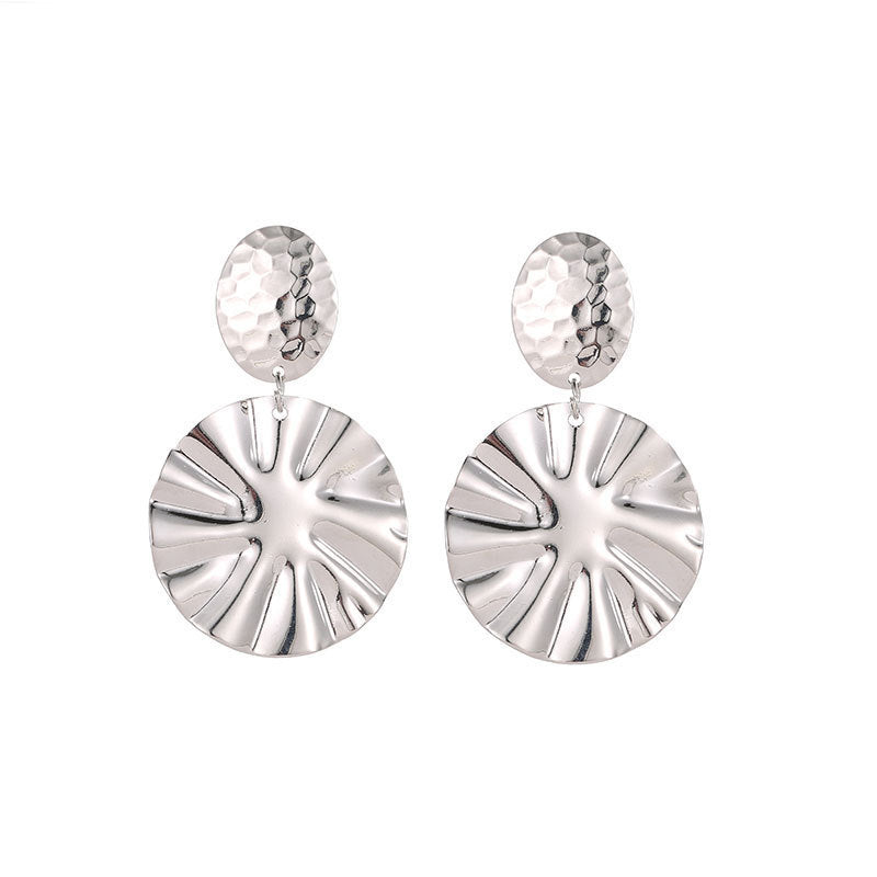 Titanium Steel Pleated Geometric Earrings Women's New Irregular Round Square Love Stud Earrings Medieval Earrings Tide