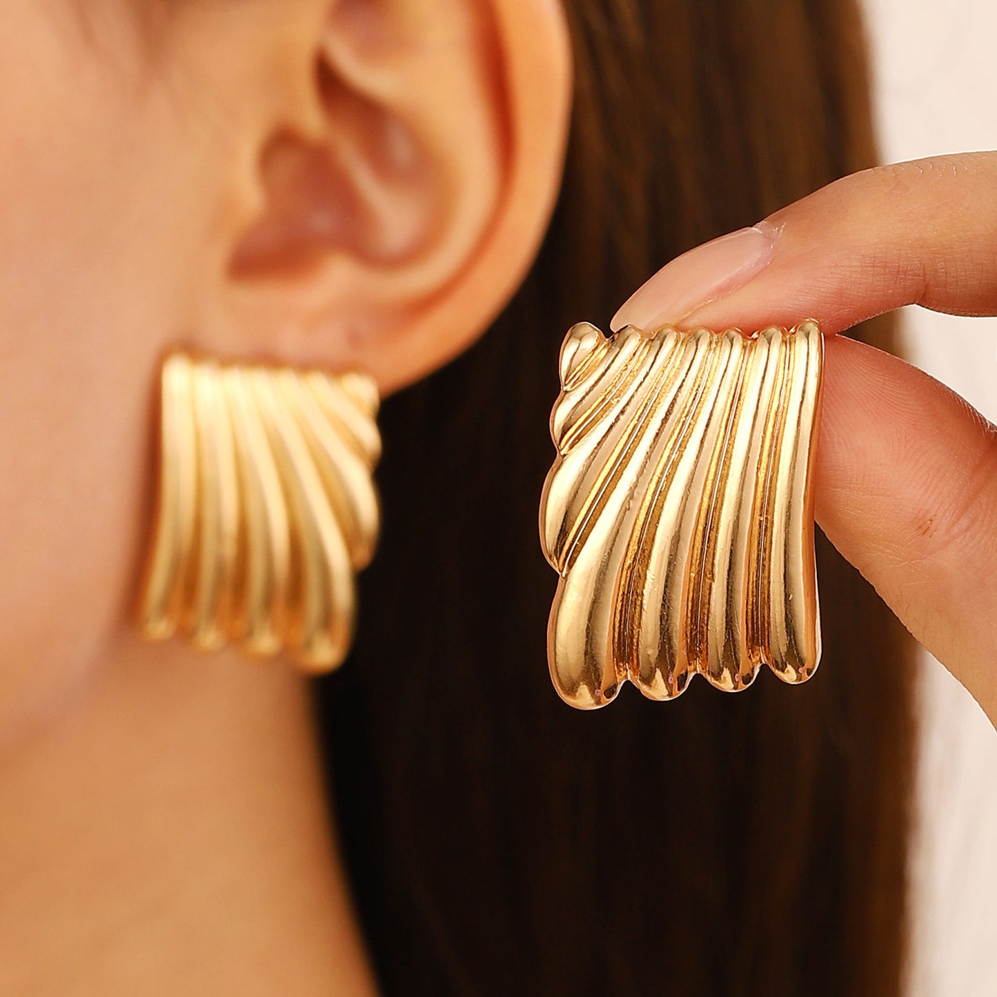 Titanium Steel Pleated Geometric Earrings Women's New Irregular Round Square Love Stud Earrings Medieval Earrings Tide