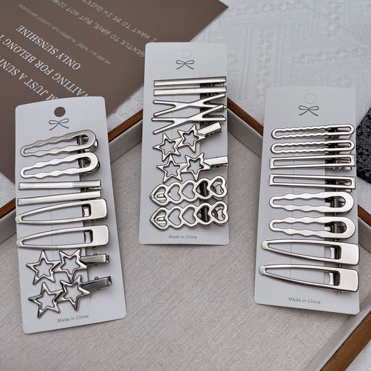 Metal Hairpin Side Broken Hair Bangs Hairpin Spice Girl Hair Accessories Silver Bangs Clip Set Internet Celebrity Side Clip One-word Clip