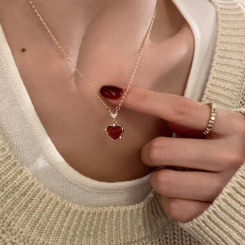 925 Silver Love Necklace Women's Summer High Sense Design Sense Niche Light Luxury Collarbone Chain Neck Chain