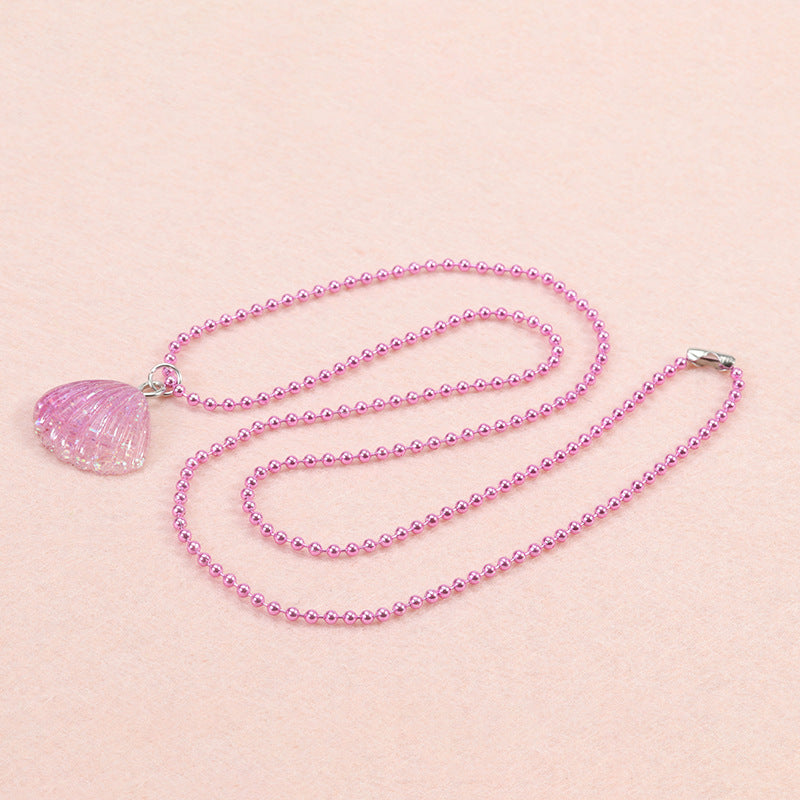 New Shell Necklace Ring Ocean Series Children's Pendant Girl Pink Ring Party Friendship Jewelry