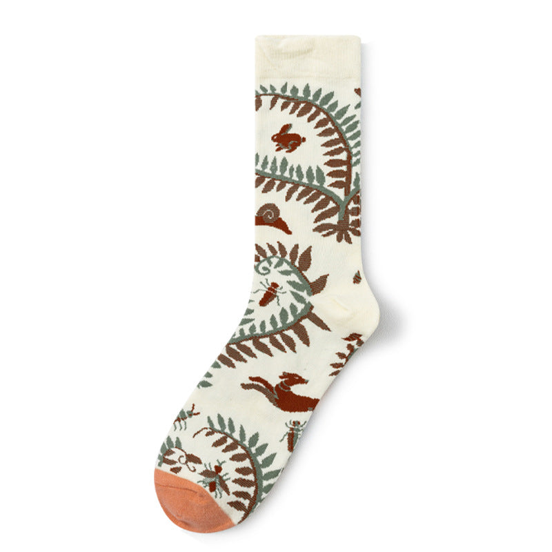 Oil Painting Socks Women's French Retro Ins Tide Autumn and Winter Abstract Tall Tube Creative Combed Cotton Women's Medium Tube Socks