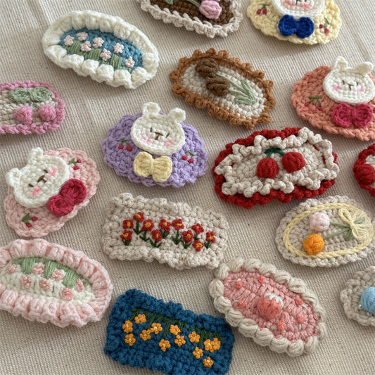 Crochet Handmade Wool Embroidery Fresh and Cute Sweet Colored Flower Hairpin Side Bangs BB Clip Hair Accessories