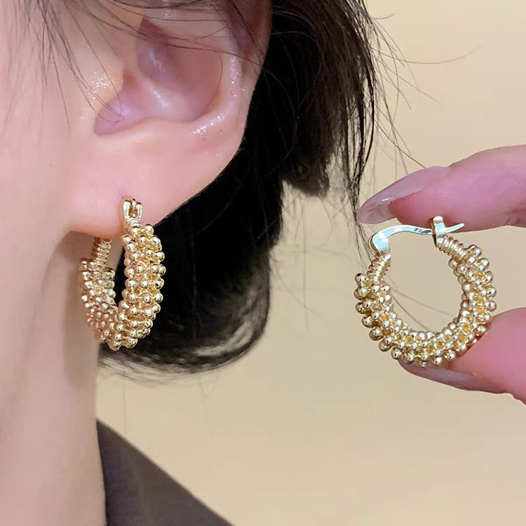 Retro Hong Kong Style Temperament Stud Earrings Female Explosion Internet Celebrity Niche High Sense Gold Earrings