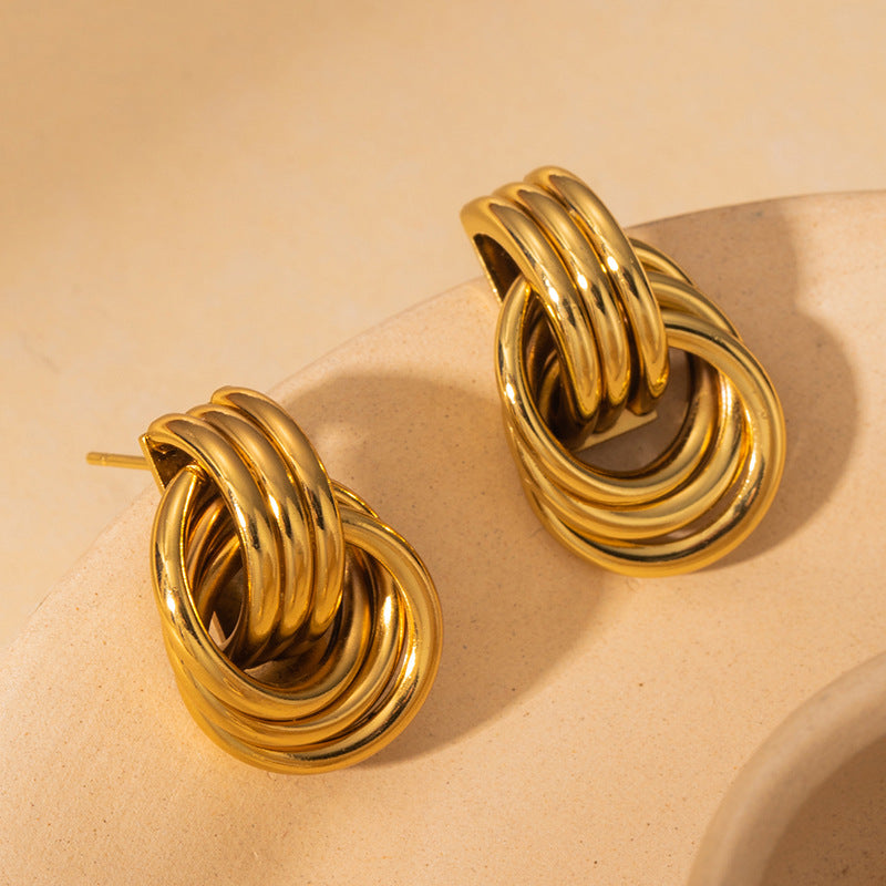 Exaggerated Titanium Steel Round Earrings Gold 18K Gold Light Luxury Earrings Fashion High Sense Love Earrings