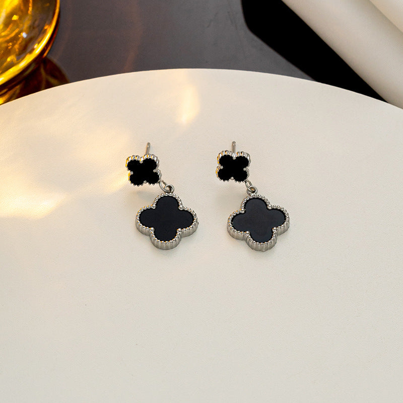 Lucky four-leaf flower fringed stud earrings Internet celebrity explosion versatile earrings exquisite Fan family temperament high-end earrings