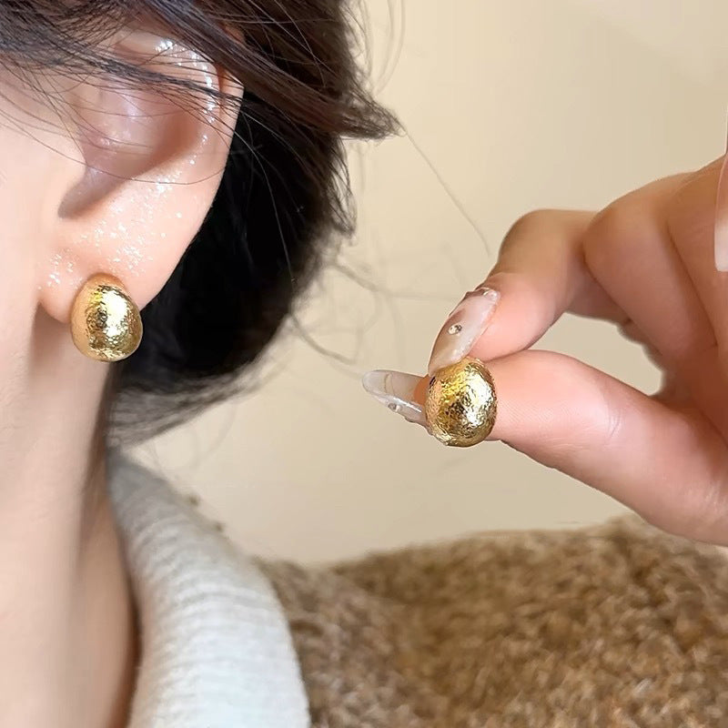 Retro Hong Kong Style Temperament Stud Earrings Female Explosion Internet Celebrity Niche High Sense Gold Earrings