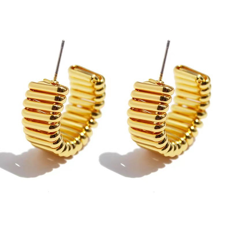 Titanium steel texture striped earrings, light luxury temperament personalized spiral twisted space lines Titanium steel earrings