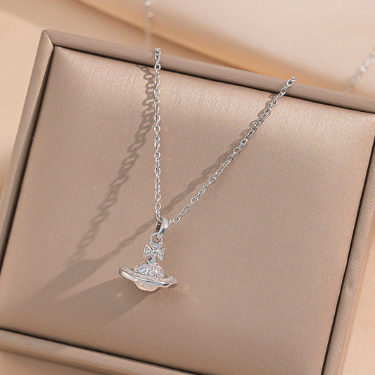 New Gold Diamond-encrusted Mini Planet Titanium Steel Necklace Does Not Fade Girls Versatile Light Luxury Niche Versatile Accessories