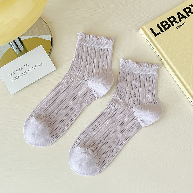 Lace Socks Children's Summer Thin Mesh Hollow Breathable Medium Tube Socks Simple Versatile Women's Socks