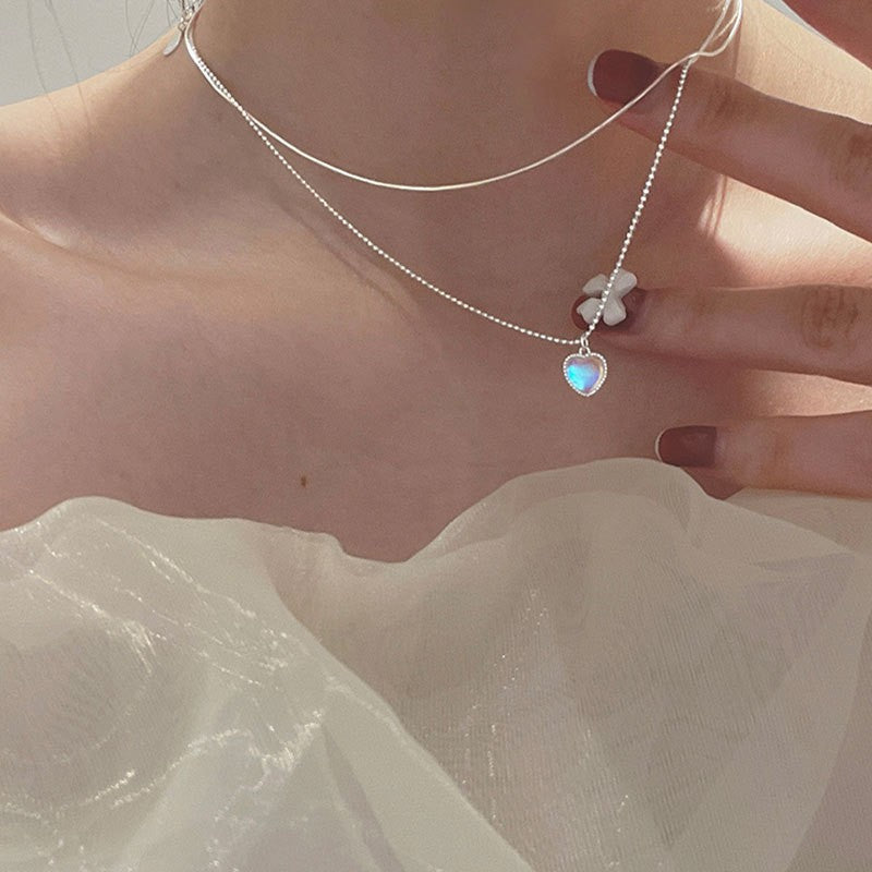 925 Silver Luck Pearl Necklace Female Butterfly Cold Light Luxury Flash Diamond Ins Wind Niche Collarbone Chain