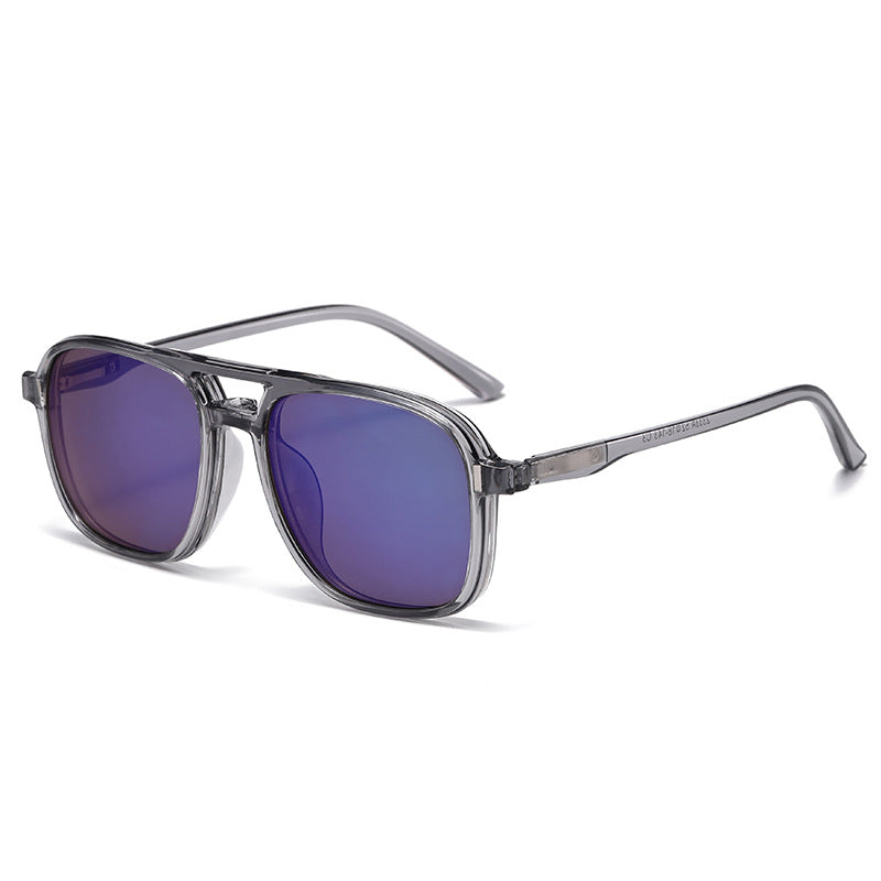 Double Beam Series Magnetic Sleeve Glasses Polygonal Polarized Sunglasses Men's European and American Cross Glasses with Degree Glasses 5-in-1 Sunglasses