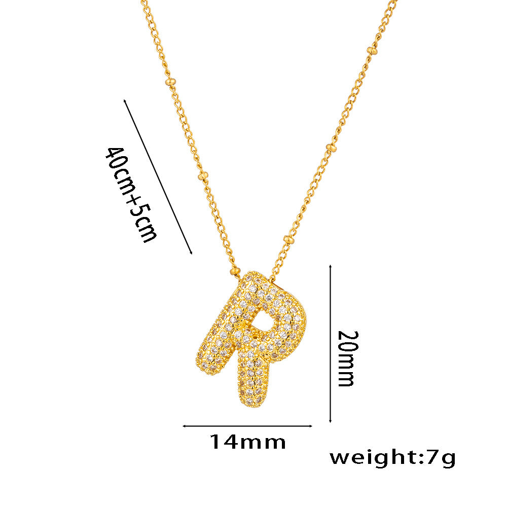 New European and American Micro-inlaid Zircon 26-letter Pendant Necklace Copper-plated 18K Gold Fashion Versatile Classic Jewelry