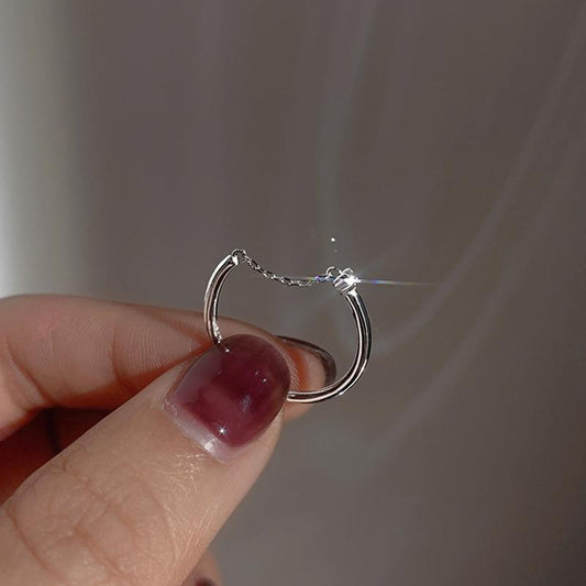 S925 Silver Single Diamond Chain Ring Korean Version Student Small Design High Sense Fresh Ins Cold Wind Female Ring
