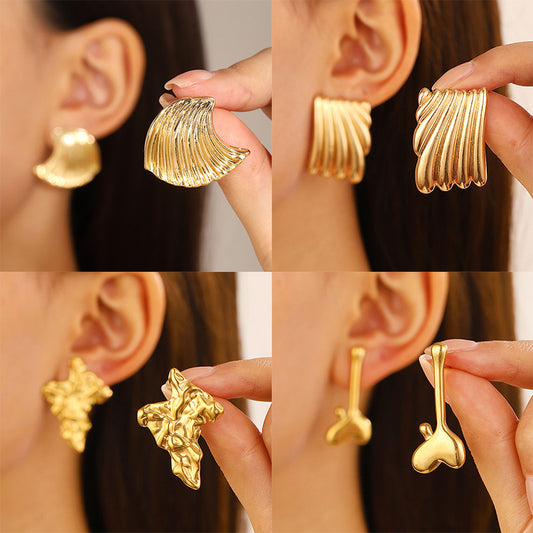 Titanium Steel Pleated Geometric Earrings Women's New Irregular Round Square Love Stud Earrings Medieval Earrings Tide