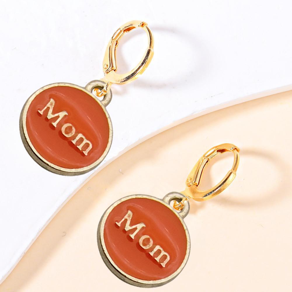 Alloy Drip Pendant Round Double-sided Mom18x14mm Series Earrings