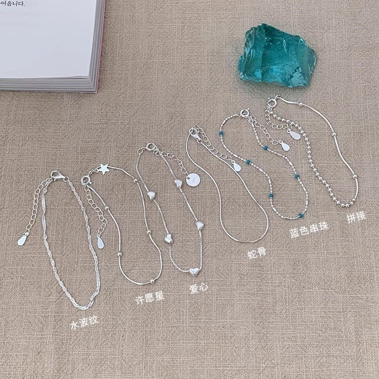 S925 Sterling Silver Star Love Blue Silver Bead Bracelet Women's Niche Design Sense Simple and Versatile Daily Bracelet Jewelry