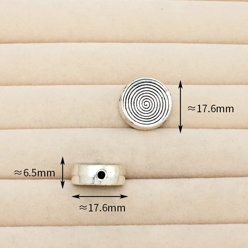 Thailand Chiang Mai Yinzang Silver Alloy Jewelry Striped Circle Spacer DIY Crystal Bracelet Jewelry Accessories Loose Beads