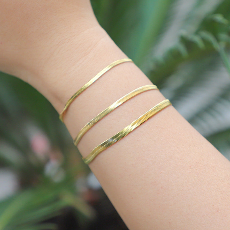 Furnace Real Gold Stainless Steel Flat Snake Bone Chain Bracelet Jewelry Accessories DIY Snake Chain Basic Blade Chain