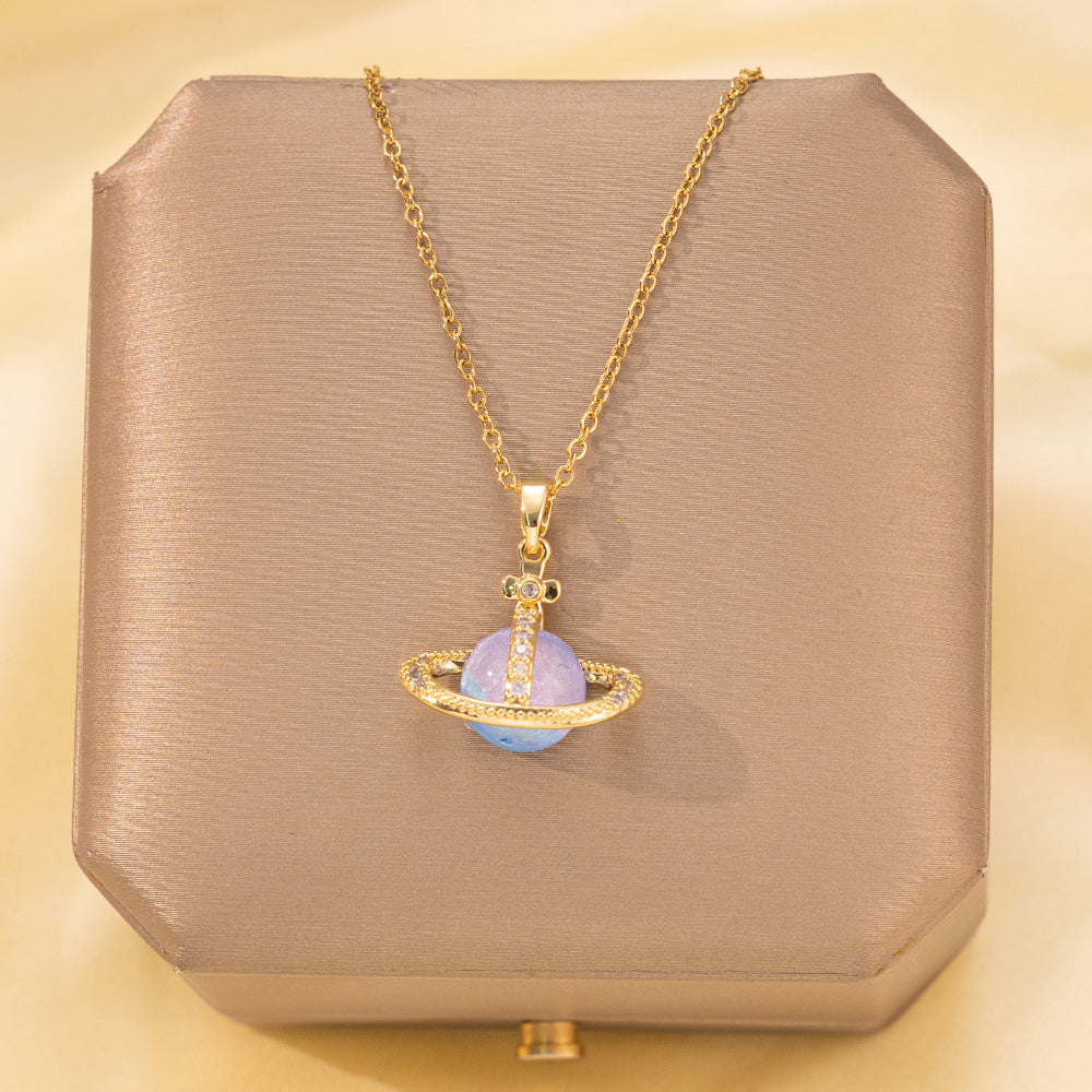 Copper Pendant Titanium Steel Necklace for Women Slightly Inlaid Zircon Pendant Girl Necklace
