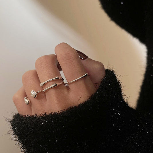 Korean Version of S925 Sterling Silver Niche Design Irregular Simple Plain Ring Female Stacking Wearing Hipster Ring Cold Wind