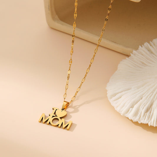 European and American New Stainless Steel I LOVE MOM Lip Chain Necklace Mother's Day Gift Women's Jewelry