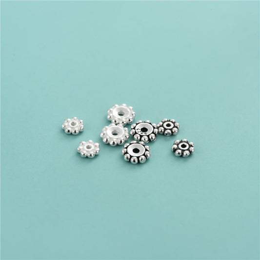 S925 Sterling Silver Thai Silver Retro Flower Gasket Spacer DIY Handmade Beaded Braided Rope Crystal Bracelet Bead Spacer Accessories