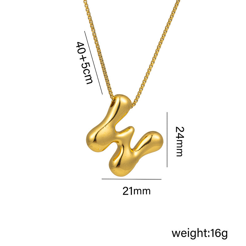 Titanium Steel 18k Real Gold Glossy Balloon Bubble Chubby Cute Q Version 26 English Letters Pendant Necklace
