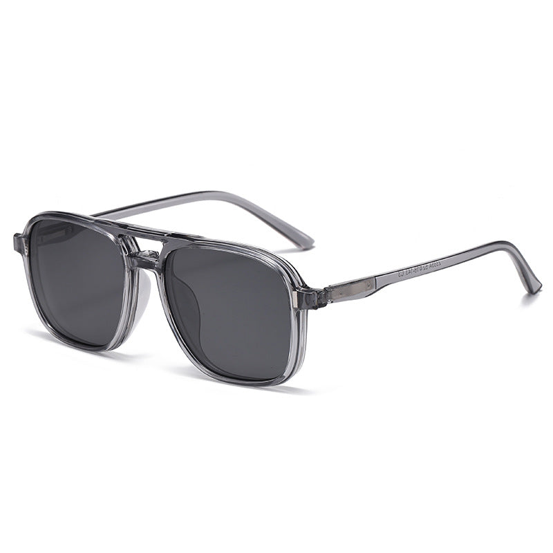 Double Beam Series Magnetic Sleeve Glasses Polygonal Polarized Sunglasses Men's European and American Cross Glasses with Degree Glasses 5-in-1 Sunglasses
