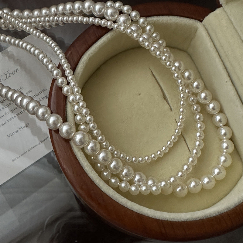 S925 Sterling Silver Korean Version Niche Design Strong Light Pearl Necklace Korean Simple Collarbone Chain Wholesale