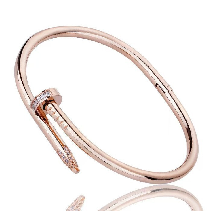 Titanium Steel Nail Bracelet Head and Tail Sticky Zircon 18K Gold Plated Bangles