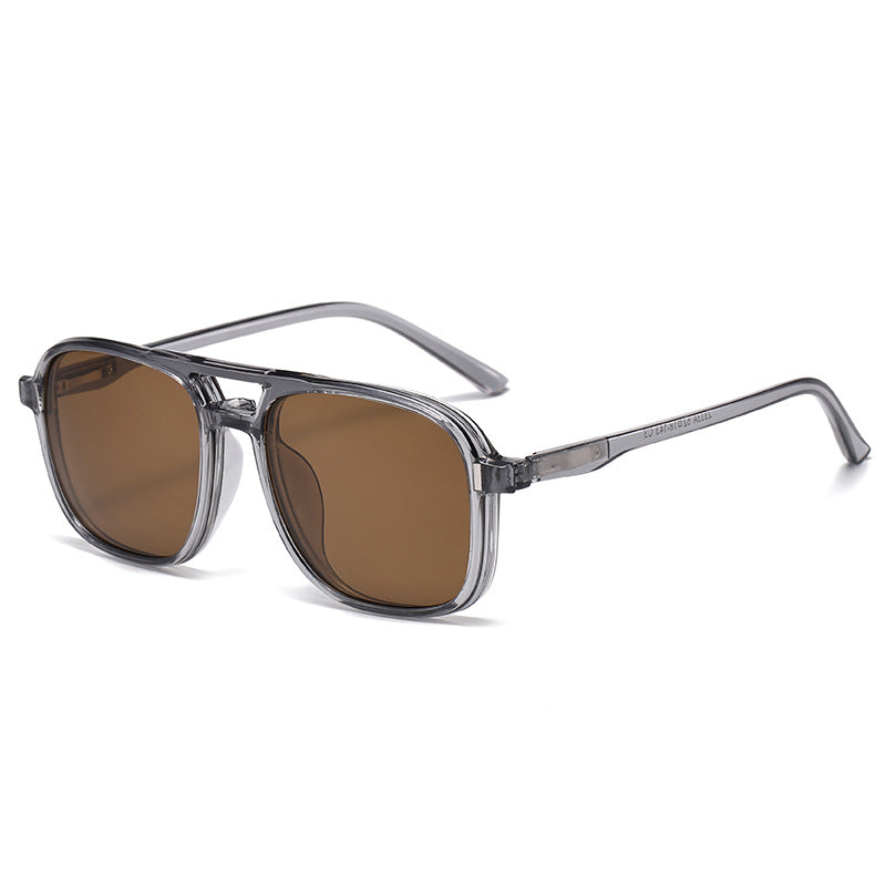 Double Beam Series Magnetic Sleeve Glasses Polygonal Polarized Sunglasses Men's European and American Cross Glasses with Degree Glasses 5-in-1 Sunglasses