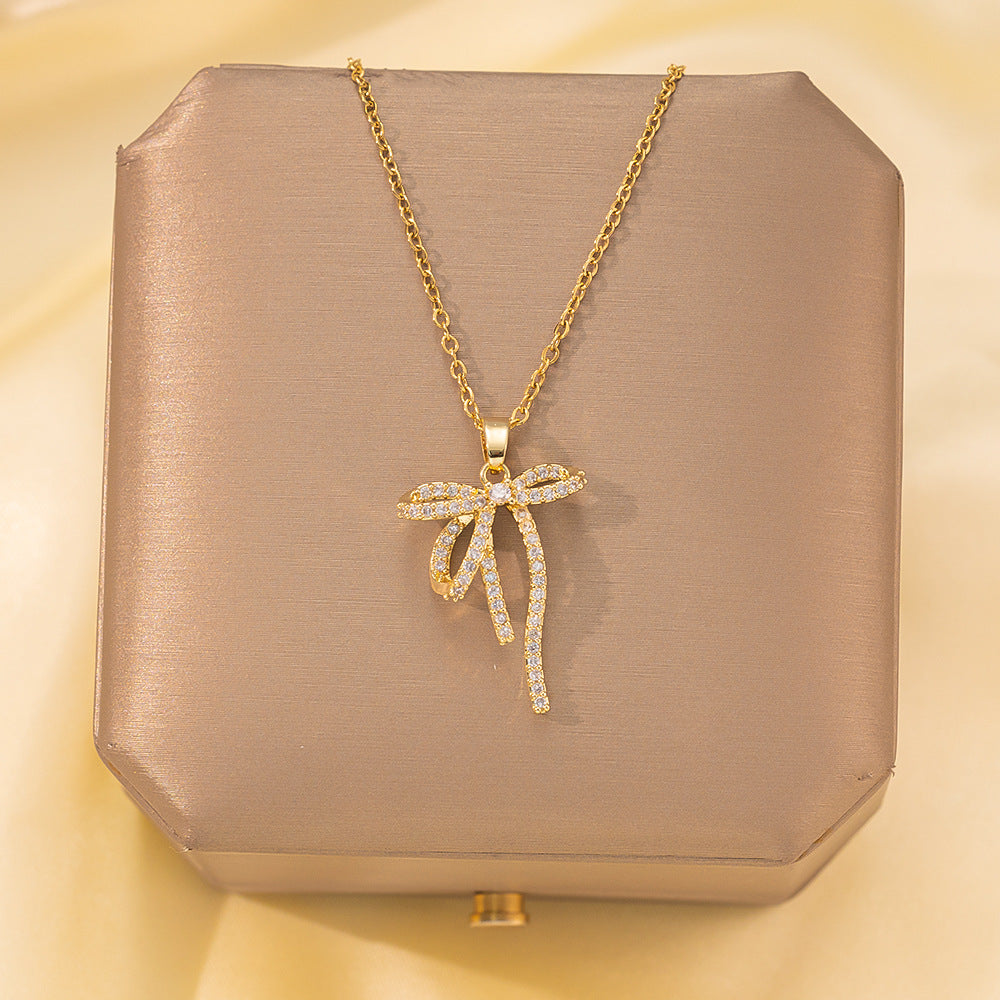 Copper Pendant Titanium Steel Necklace for Women Slightly Inlaid Zircon Pendant Girl Necklace