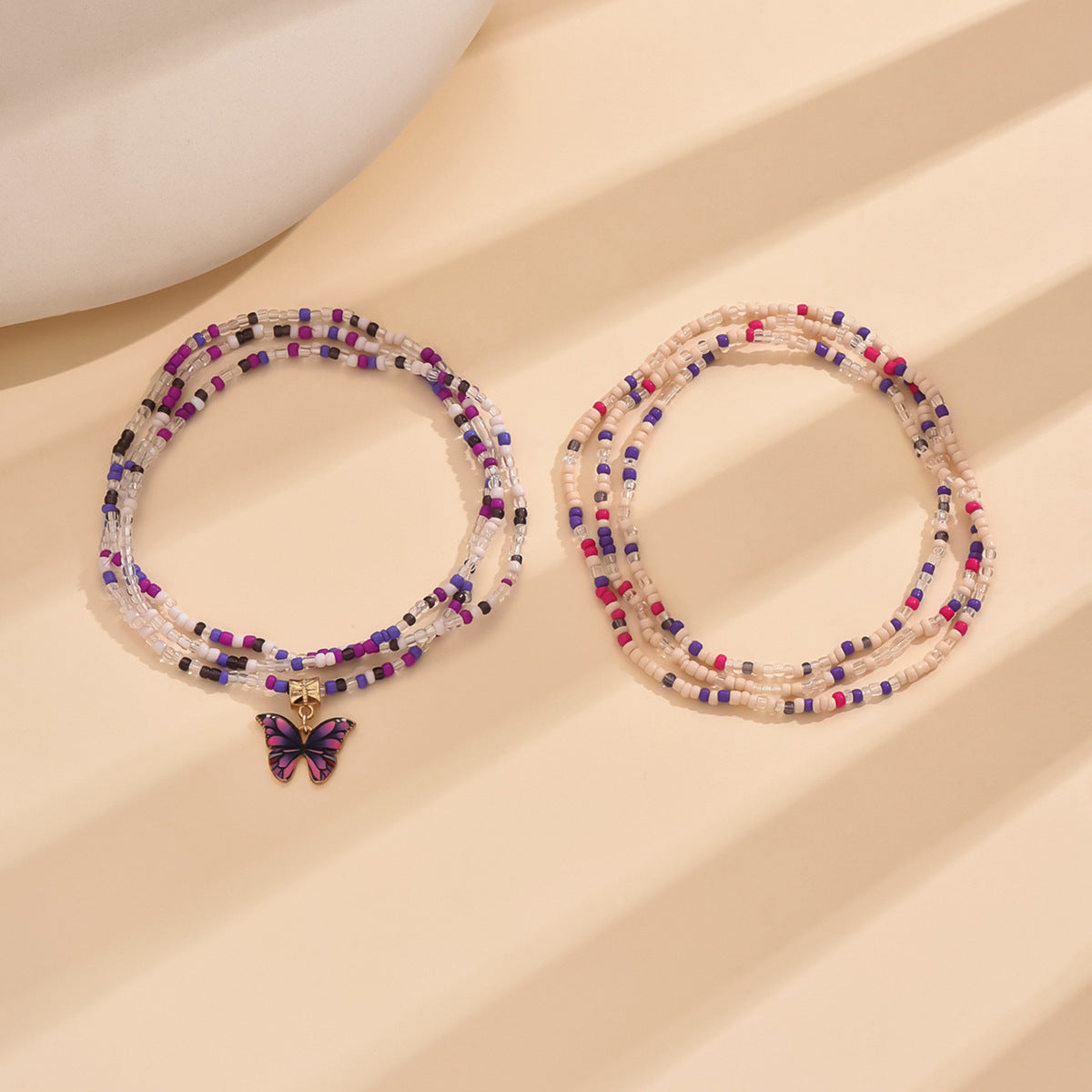 European and American Jewelry Summer Versatile Butterfly Rice Bead Anklet Creative Multi-purpose Beach Trend Foot Decoration Two-piece Set