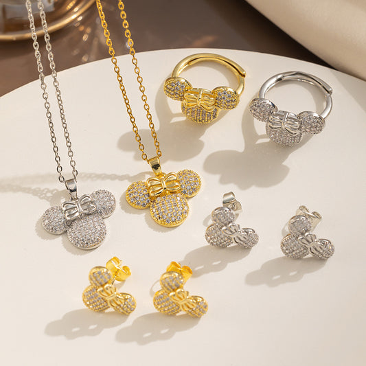 Full Diamond Mickey Three-piece Necklace Female Tide Simple Personality Temperament Internet Celebrity Exquisite Collarbone Chain Pendant for Girlfriends