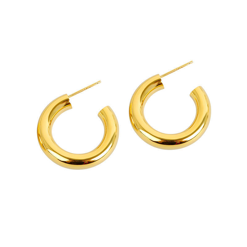 European and American retro solid C-shaped French ins cold wind circle earrings female Internet celebrity versatile high-end stud earrings