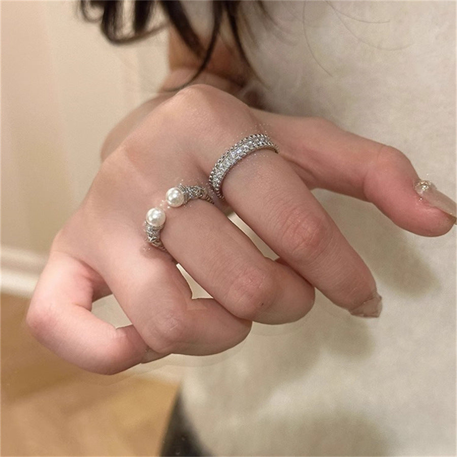 Medieval Twist Pearl Open Ring, New Light Luxury High-end Fashion Ring, Niche Design Index Finger Ring Tide