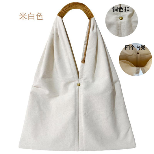 Factory Direct Sales Solid Color Canvas Bag 2025 Large Capacity Orchid Pavilion Sequence Calligraphy Bag College Wind Tote Bag