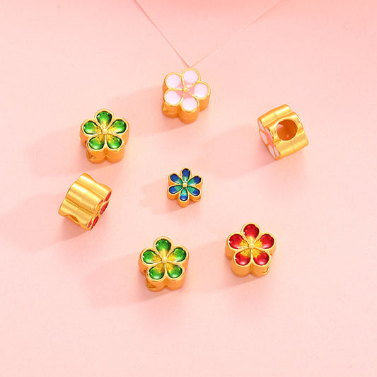 DIY Handmade Bracelet Beaded Accessories Sand Gold Alloy Accessories Dumb Gold Double-sided Flower Large Hole Beads Bracelet Beads