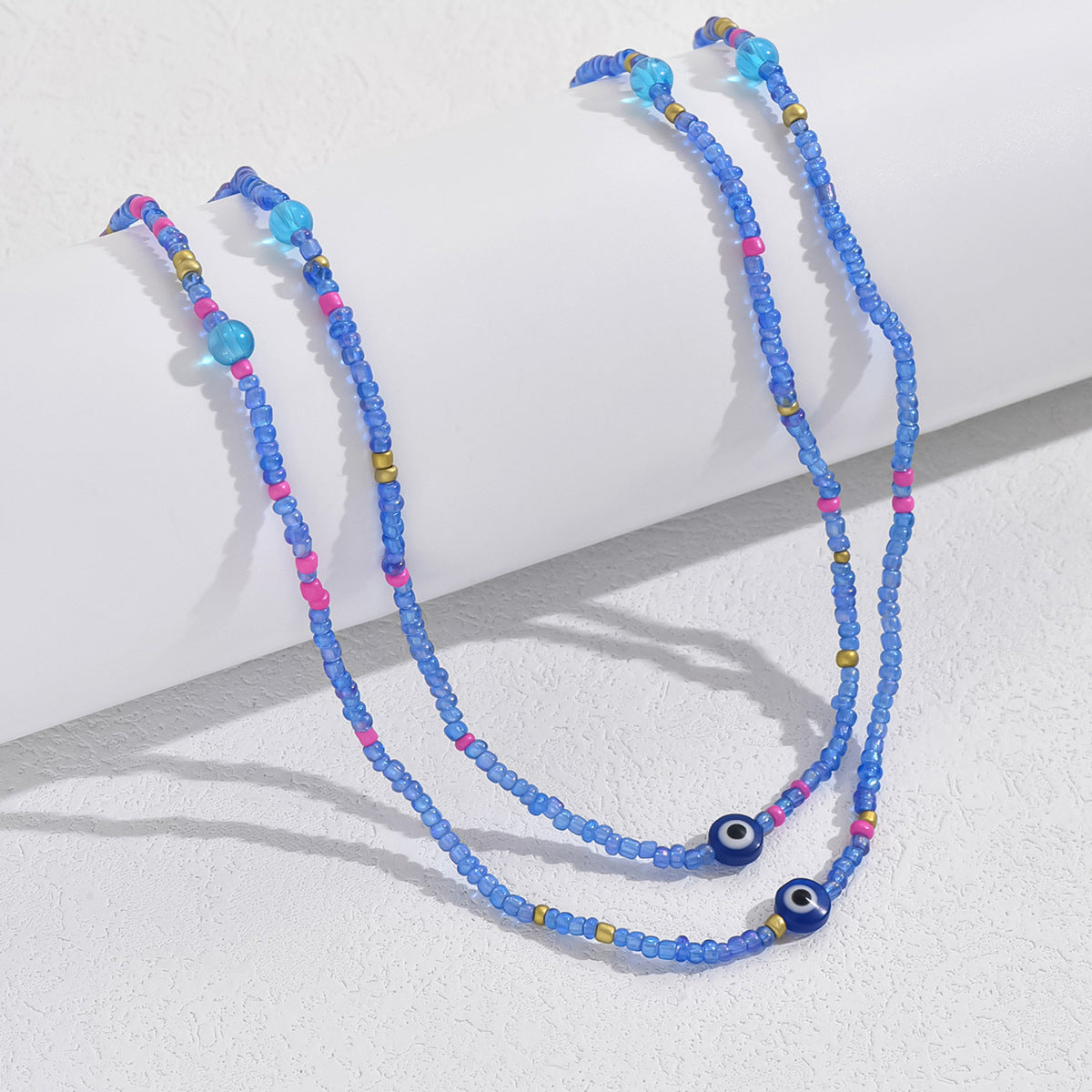 European and American Jewelry Summer Blue Eyes Rice Beads Anklet Creative Bracelet Multi-purpose Beach Trend Two-piece Set