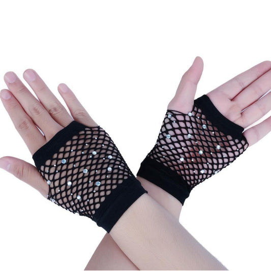 European and American Fashion Flash Diamond Short Sex Fishing Net Gloves Party Punk Decorative Half-finger Gloves Wholesale