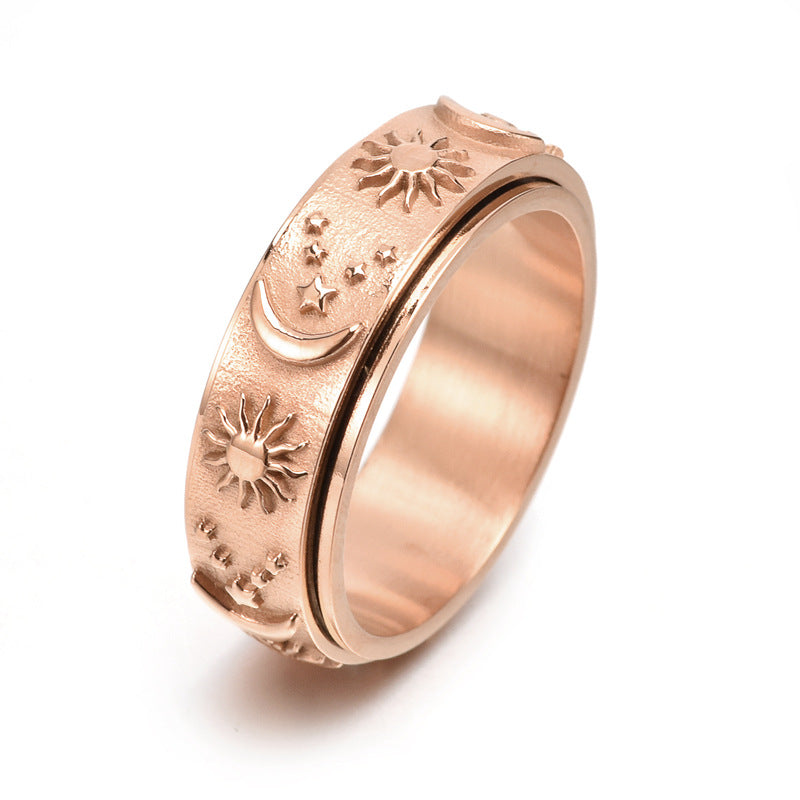 Titanium Steel Casting Rotating Stars Moon Sun Ring Ins Wind Men's Domineering Jewelry