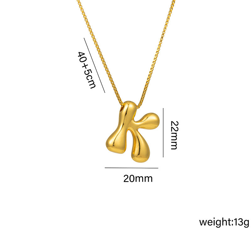Titanium Steel 18k Real Gold Glossy Balloon Bubble Chubby Cute Q Version 26 English Letters Pendant Necklace