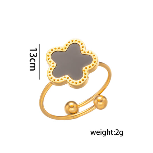 Five-leaf Flower Live Ring, Titanium Steel Five-leaf Clover Ring, Lucky Five-leaf Flower, Live Ring