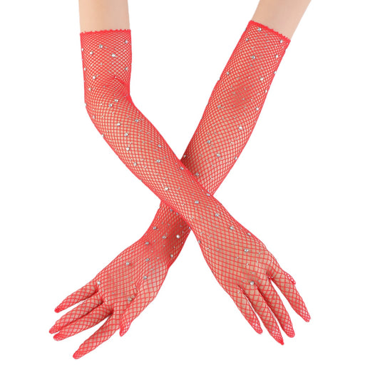 New European and American Fashion Hot Diamond Mesh Nightclub Sexy Gloves Fishing Net Fun Elastic Women Dance Decorative Gloves