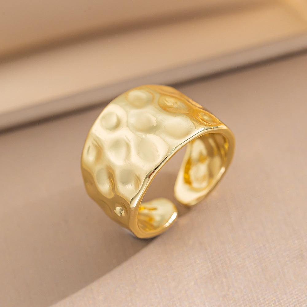 Minimalist Style, Personality, Versatile, European and American Style, Niche Temperament Ring, Hammer Pattern Design, Copper Material, Open Index Finger Ring
