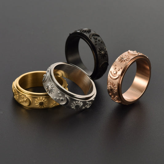 Titanium Steel Casting Rotating Stars Moon Sun Ring Ins Wind Men's Domineering Jewelry