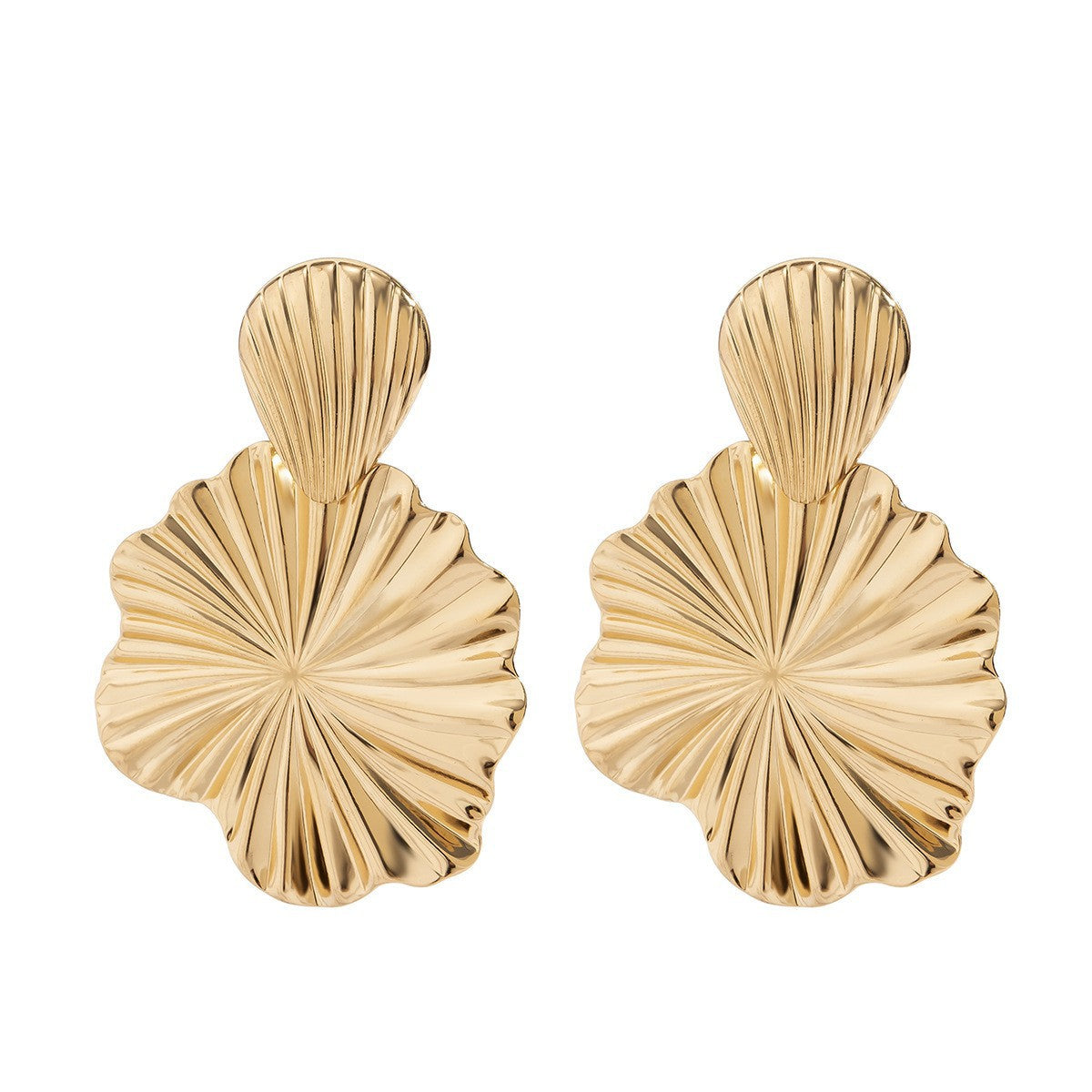 European and American Jewelry Niche Cold Wind Pleated Shell Stud Earrings Personalized Liquid Fluid Metal Lotus Leaf Earrings