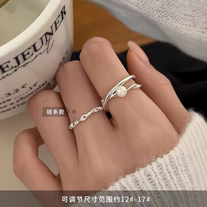 925 Silver-plated Natural Pearl Ring Light Luxury Niche Design Index Finger Ring High-end Open Ring for Women